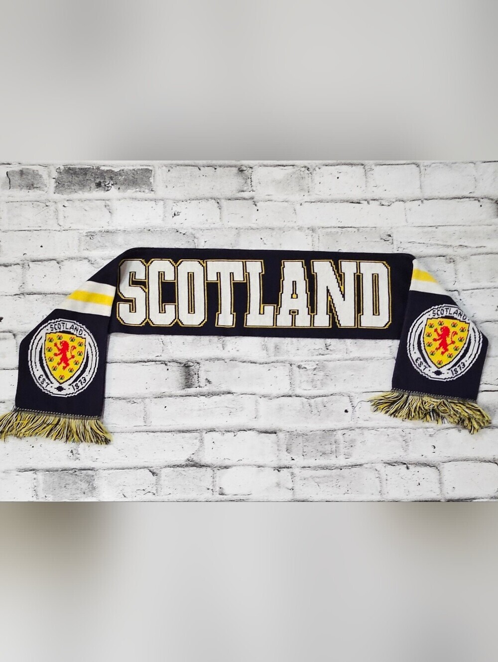Scotland National Team Soccer Fan Scarf Black White Gold Knit Fringe